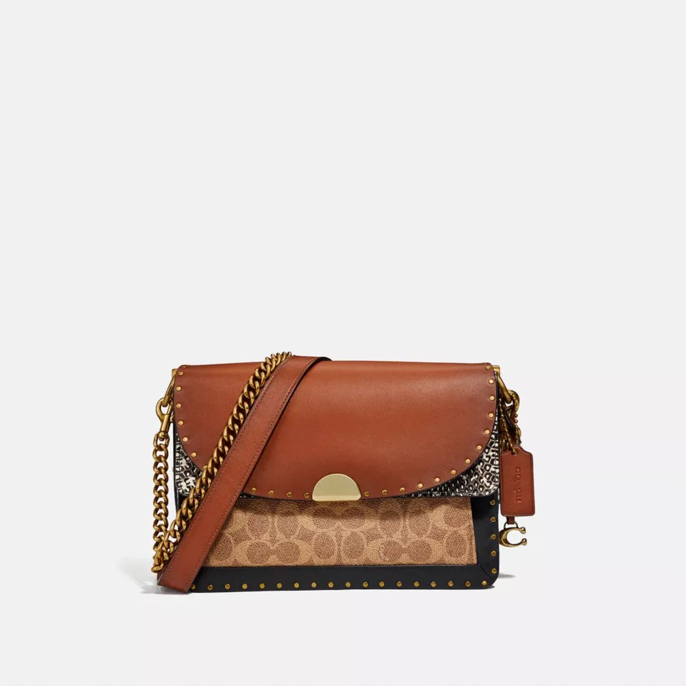 COACH® Dreamer Shoulder Bag In Signature Canvas With Snakeskin Detail