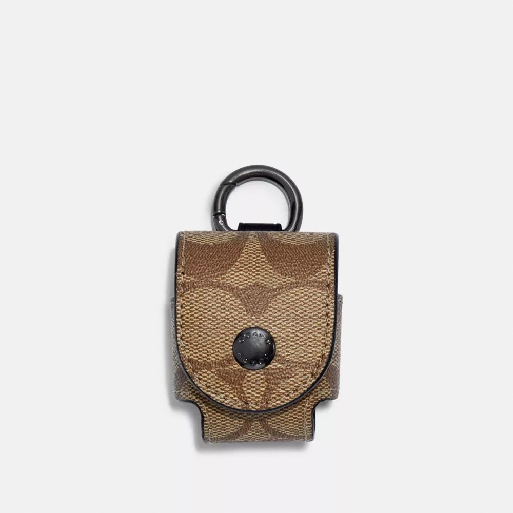 COACH® Wireless Earbud Case Bag Charm In Signature Canvas