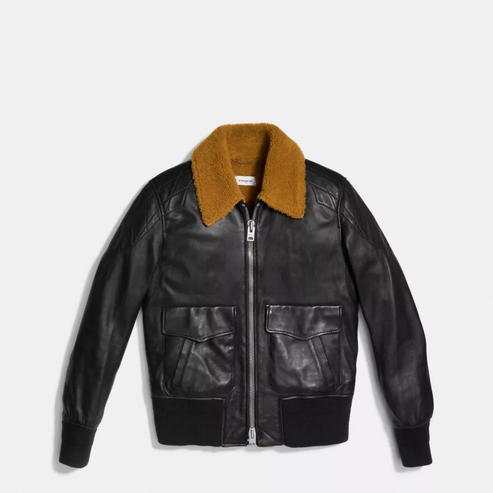 Washed Leather Aviator Bomber Jacket COACH®