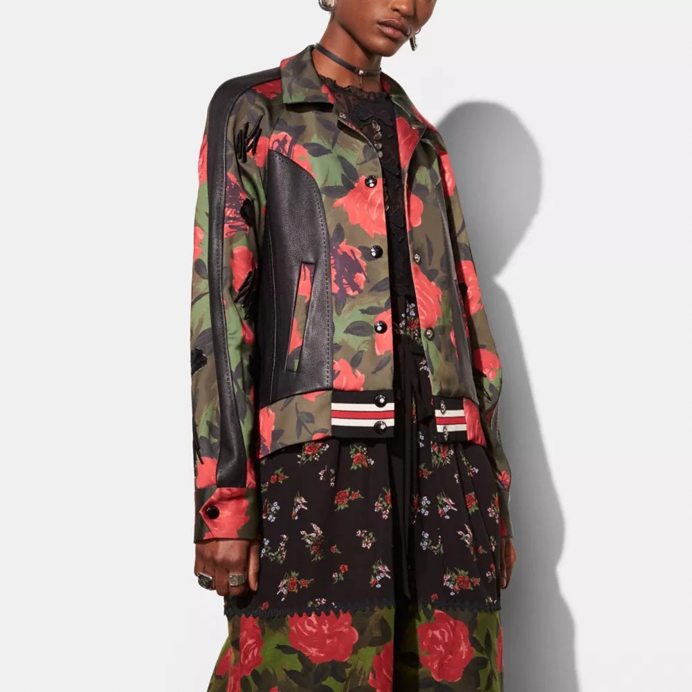Camo Rose Varsity Jacket With Raglan Sleeve COACH®