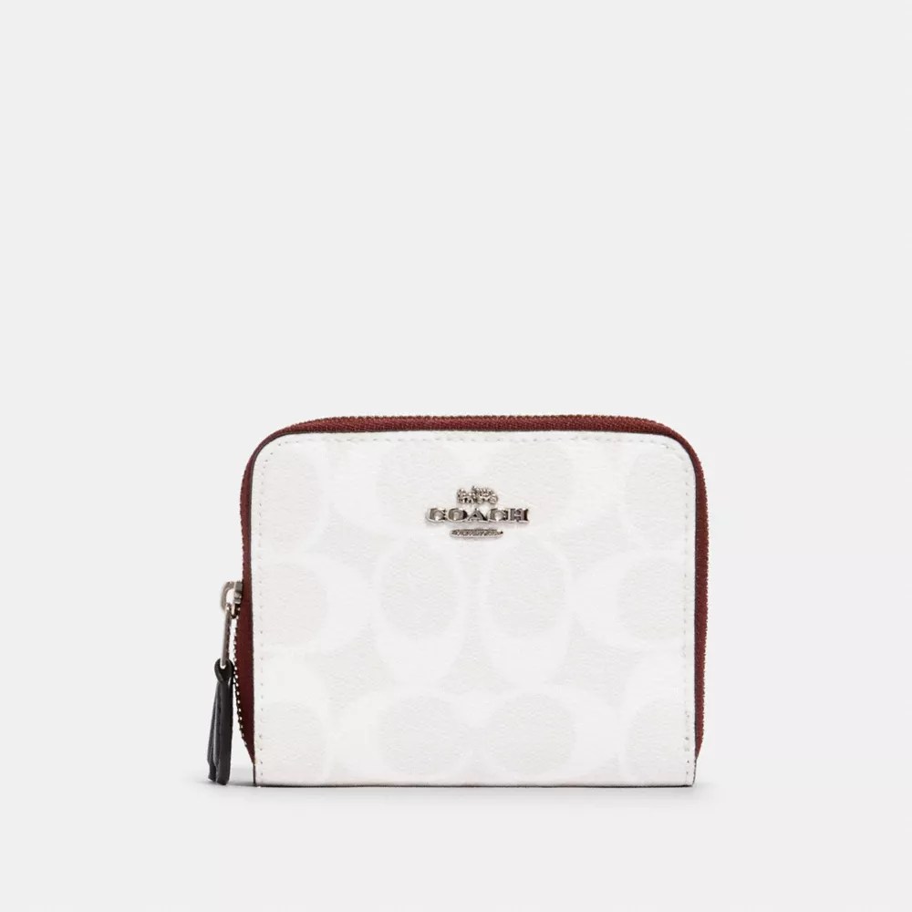 COACH® Small Double Zip Around Wallet In Blocked Signature Canvas