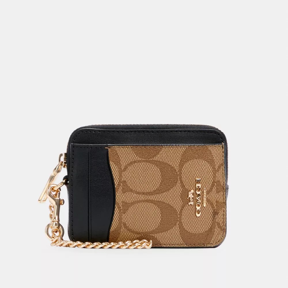 Coach Women's Zip Card Case In Blocked Signature Canvas In Multicolor