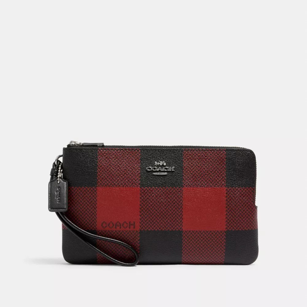 COACH® Outlet Double Zip Wallet With Buffalo Plaid Print