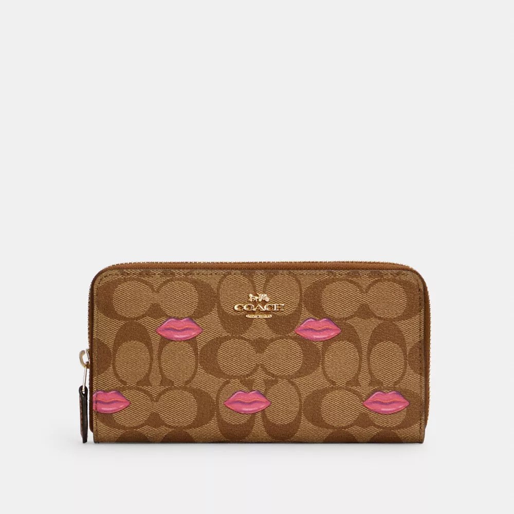 COACH® Outlet Accordion Zip Wallet In Signature Canvas With Lips Print
