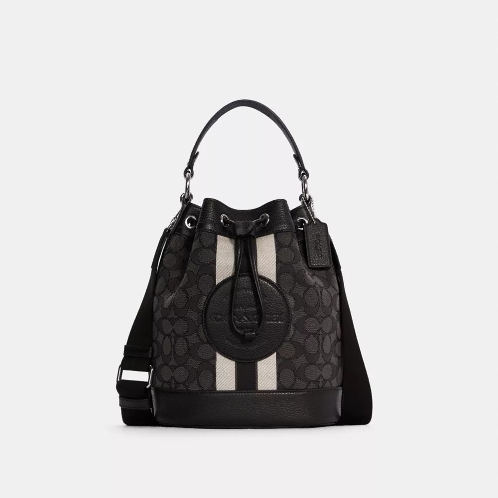 Coach Women's Dempsey Drawstring Bucket Bag In Signature Jacquard With Stripe And Patch In