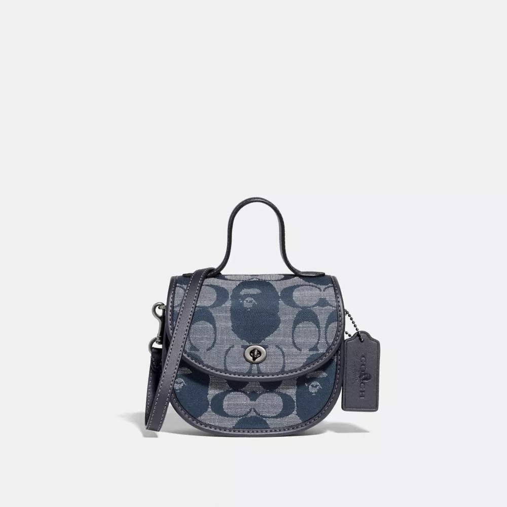 COACH® Bape X Coach Mini Top Handle Saddle Bag In Signature Chambray