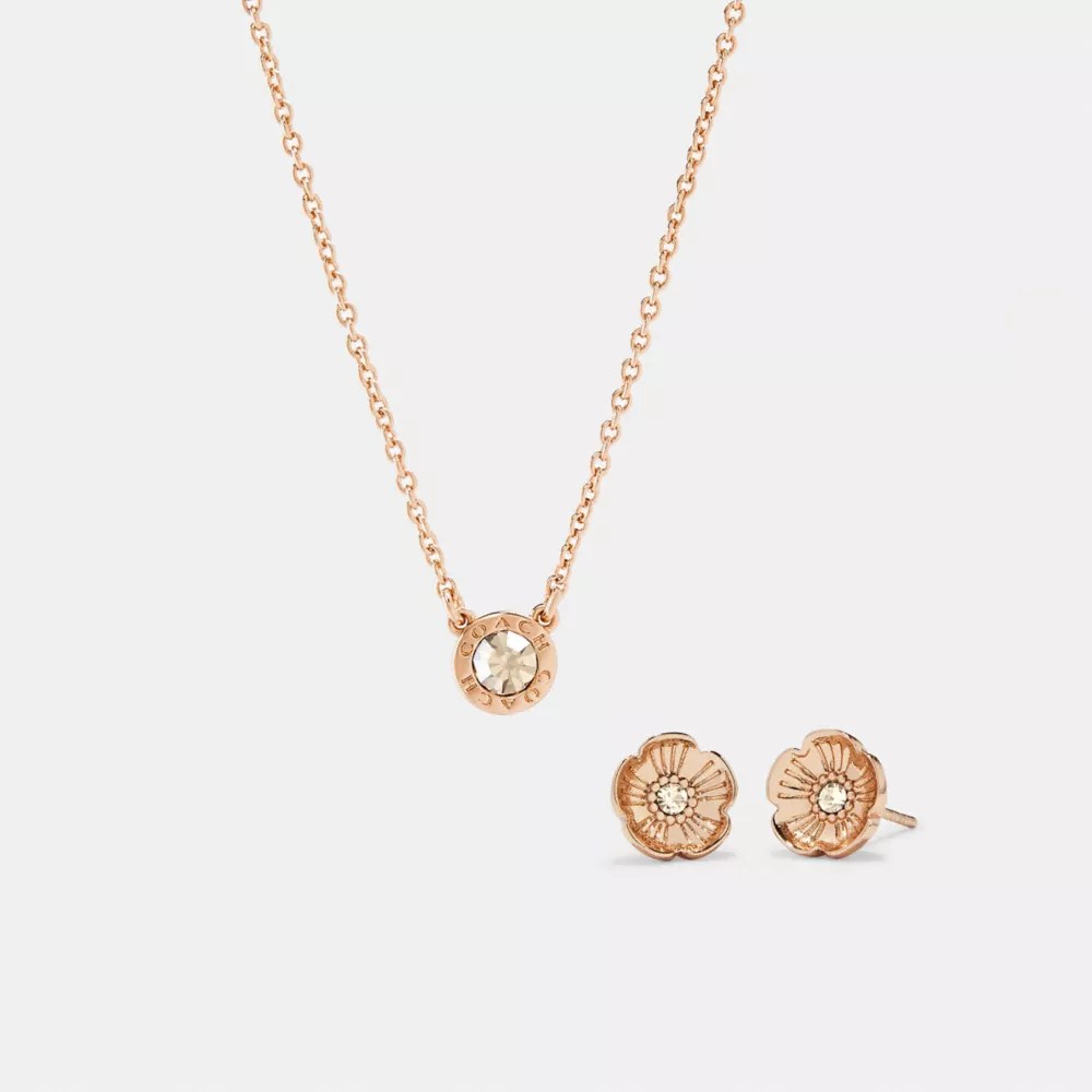 COACH® Open Circle Necklace And Tea Rose Stud Earrings Set