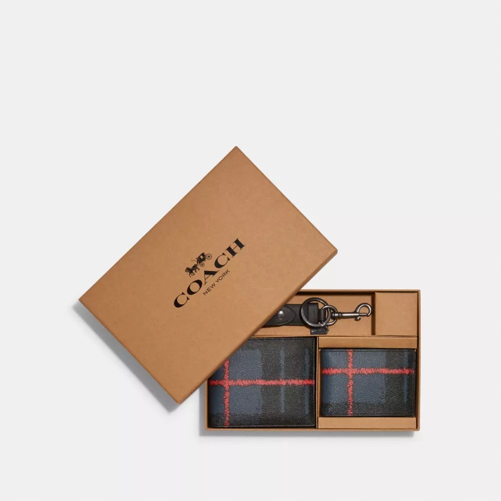 COACH® Boxed 3 In 1 Wallet Gift Set With Window Pane Plaid Print