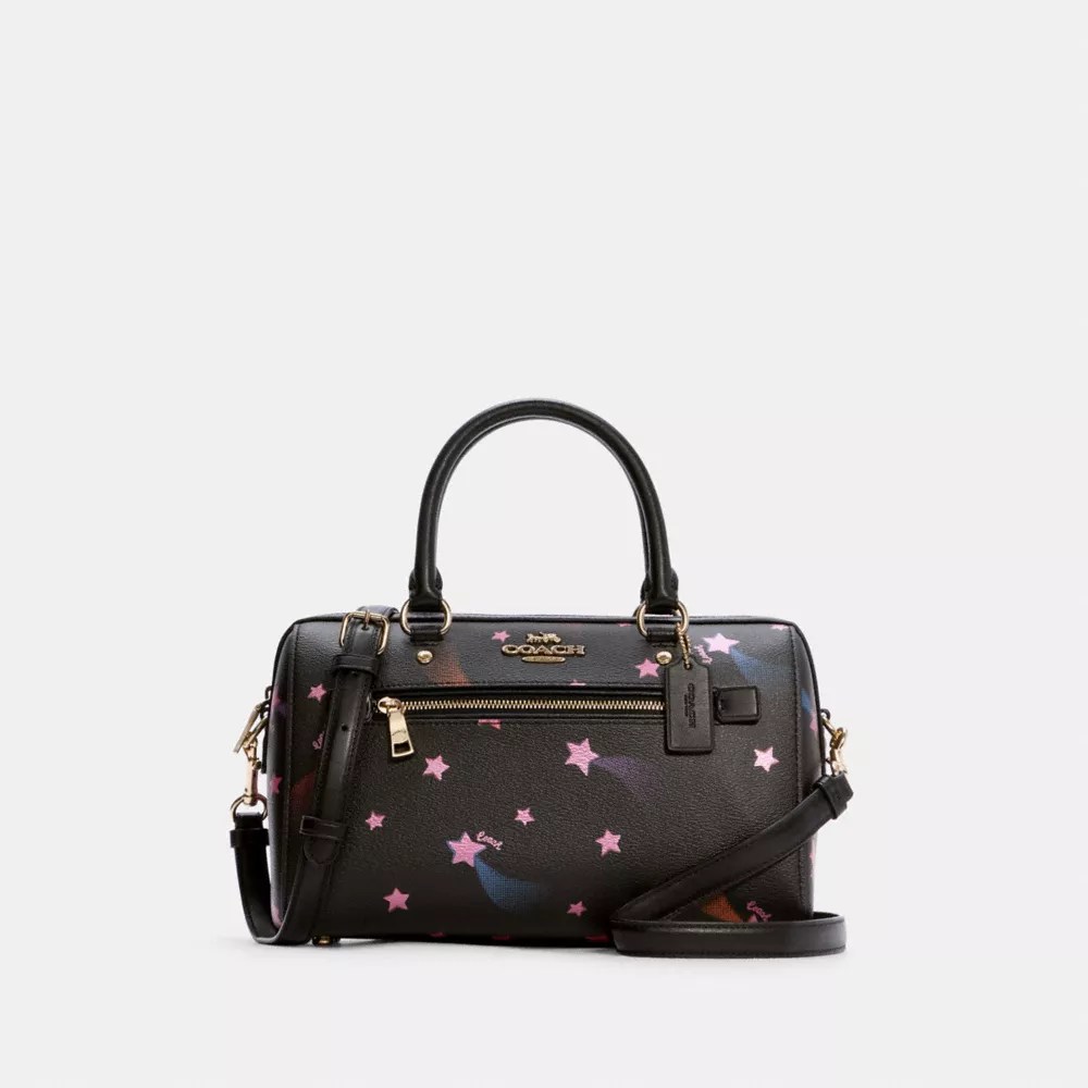Coach Women's Rowan Satchel With Disco Star Print In Gold/black Multi