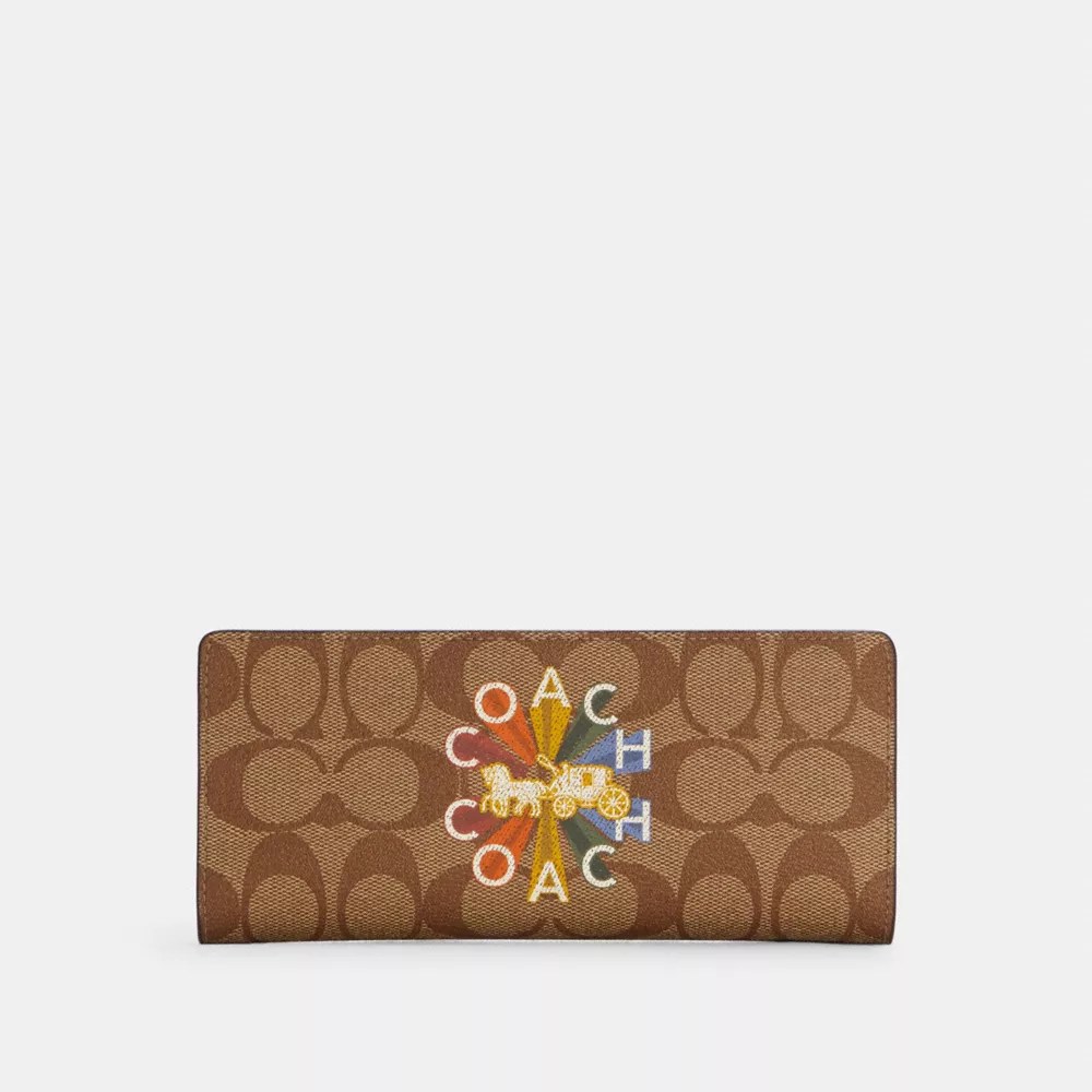 COACH® Slim Wallet In Signature Canvas With Coach Radial Rainbow
