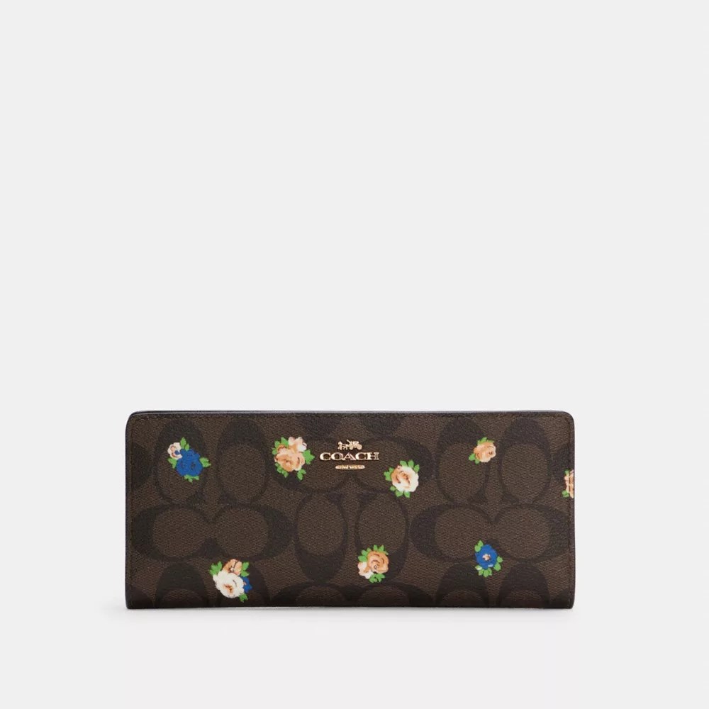 COACH® Slim Wallet In Signature Canvas With Vintage Mini Rose Print