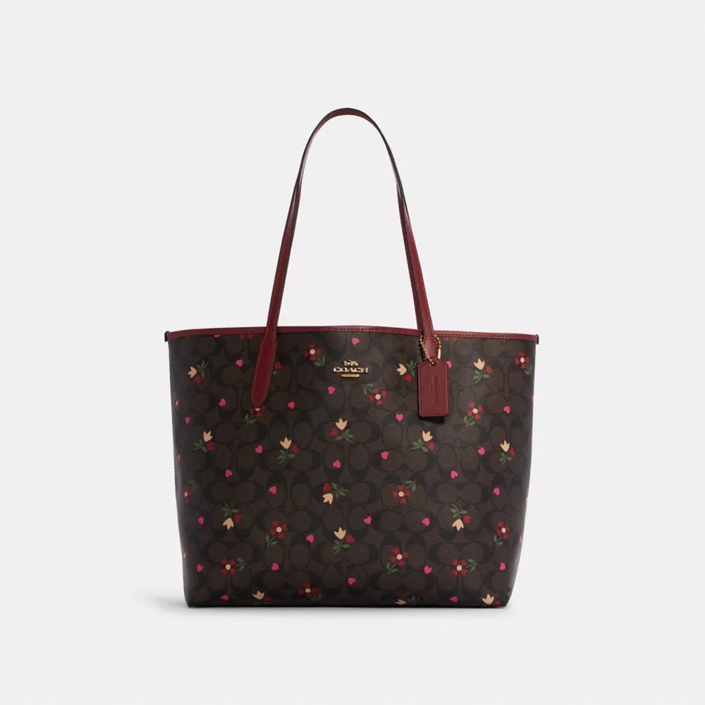 Coach Women's City Tote In Signature Canvas With Heart Petal Print In