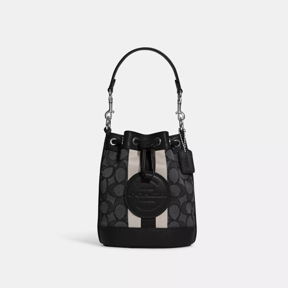 Coach Mini Dempsey Bucket Bag In Signature Canvas With Dancing Kitten