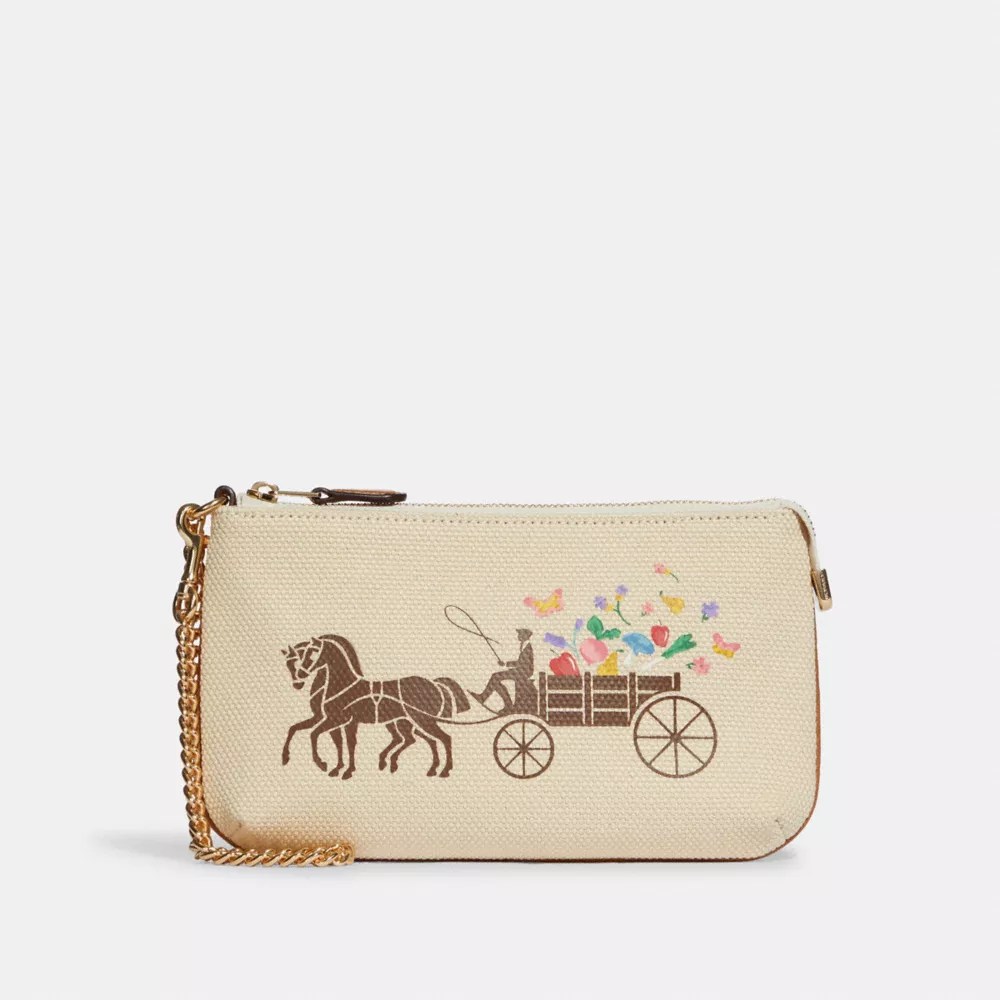NWT Coach Large Front Zip Wristlet With Horse Carriage Print