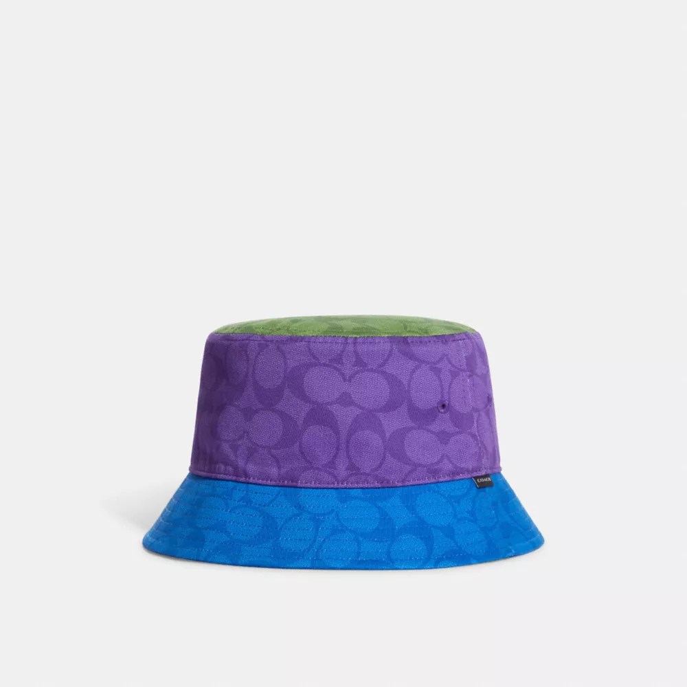 Coach Outlet Women's Colorblock Signature Bucket Hat In Purple Blue