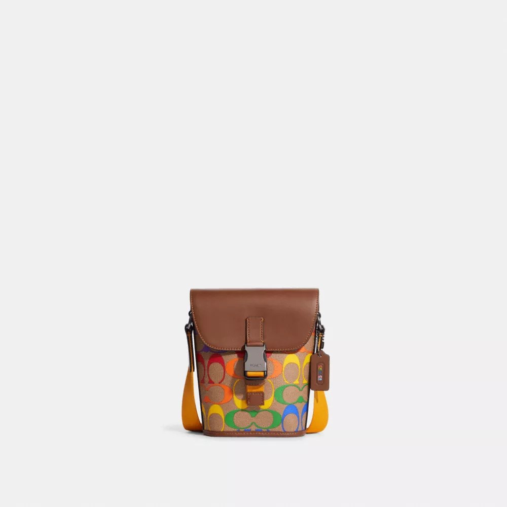 COACH® Track Small Flap Crossbody In Rainbow Signature Canvas