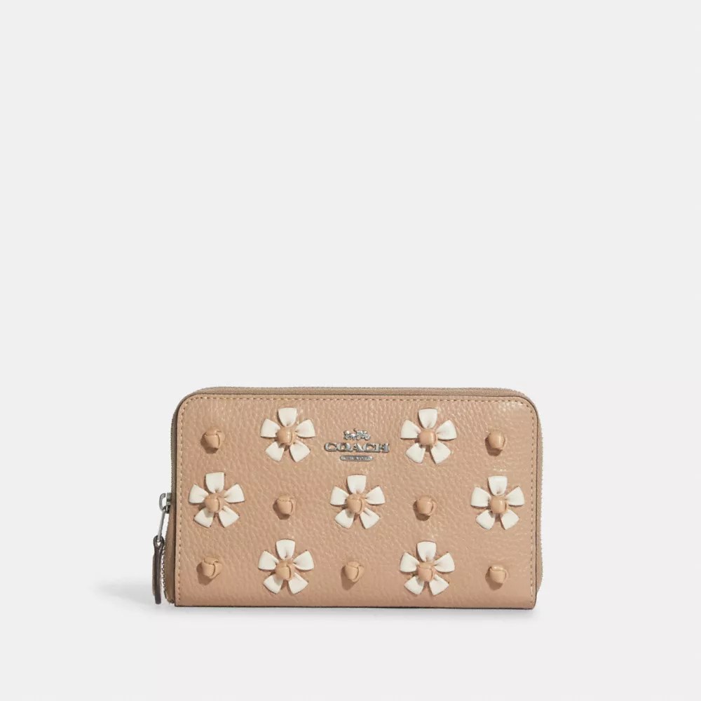 COACH® Medium Id Zip Wallet With Floral Whipstitch
