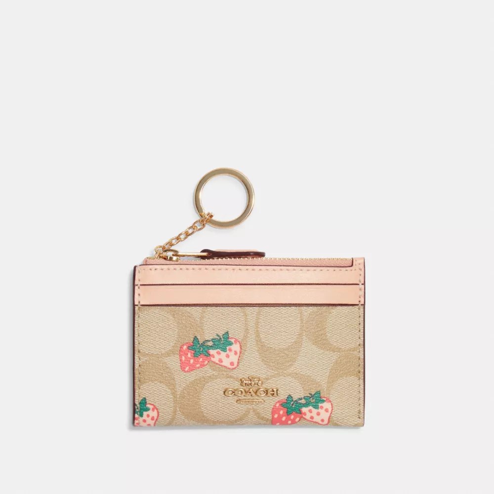 COACH® Mini Skinny Id Case In Signature Canvas With Strawberry Print