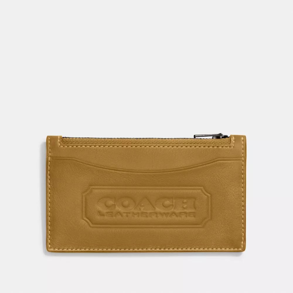 Zip Card Case with Coach Badge Calf Leather Black