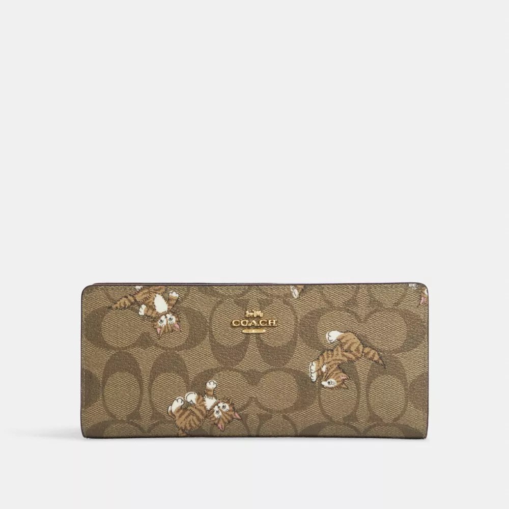 COACH® Slim Wallet In Signature Canvas With Dancing Kitten Print