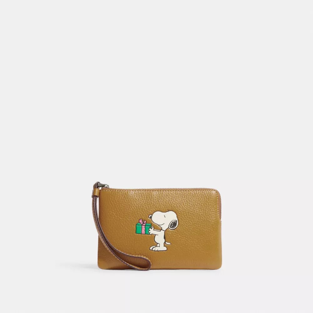 COACH® Coach X Peanuts Corner Zip Wristlet With Snoopy Present Motif