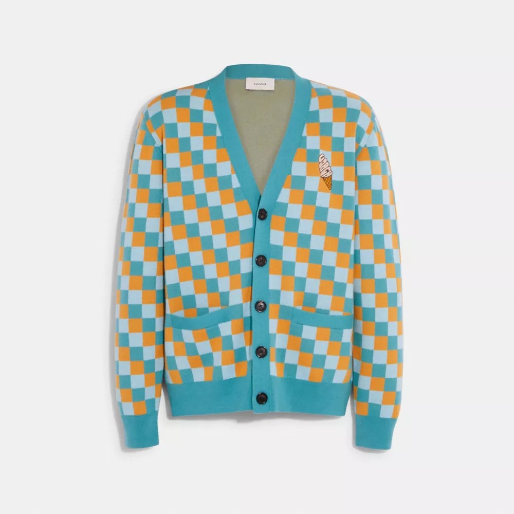 Coach Outlet Ice Cream Checkered Cardigan In Blue ModeSens