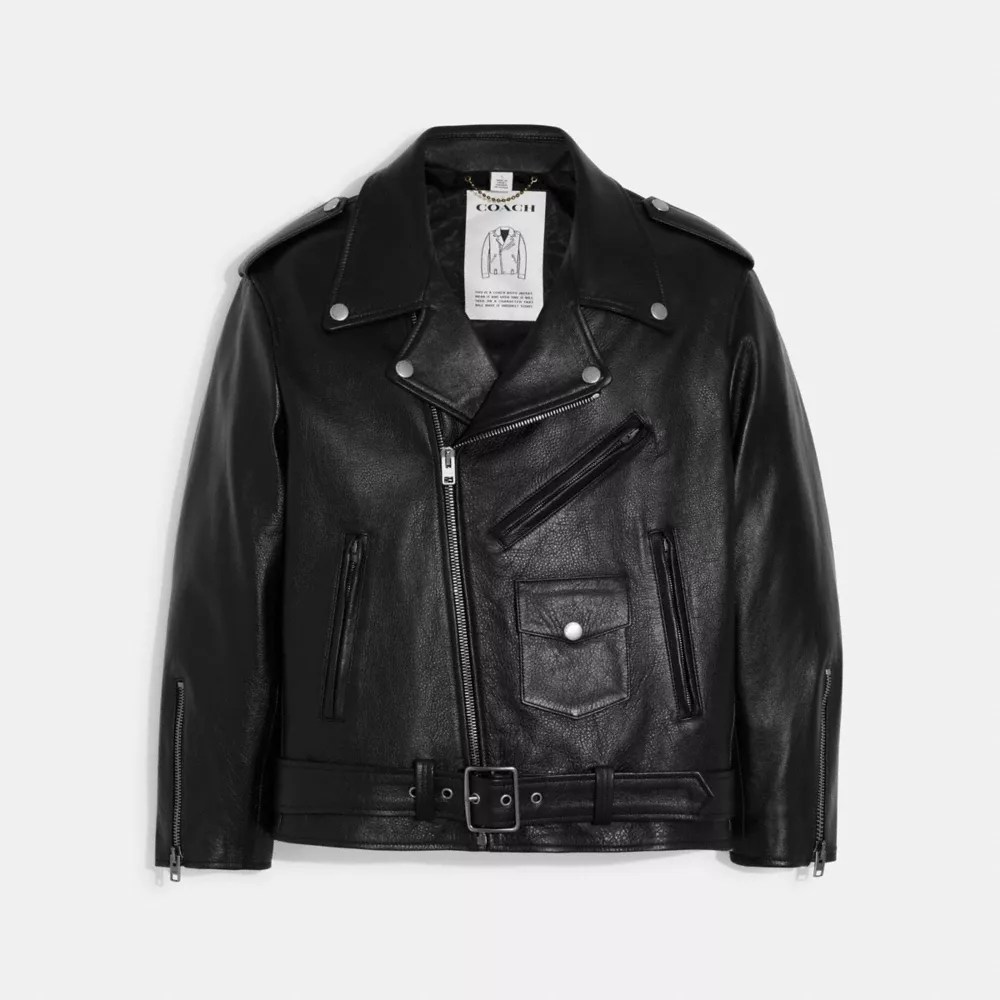 Oversized Leather Biker Jacket COACH®