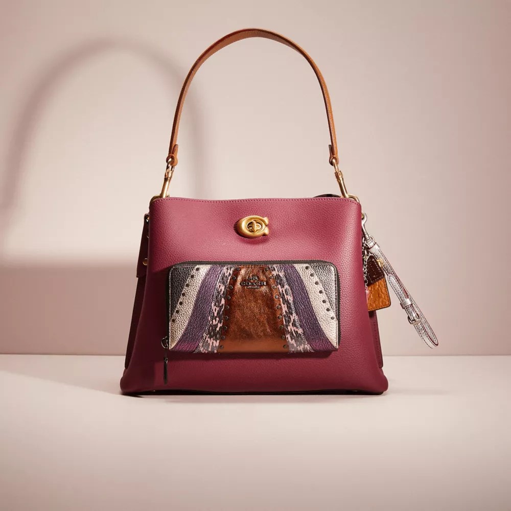 Coach Upcrafted Willow Shoulder Bag In Colorblock In Brass/black Cherry