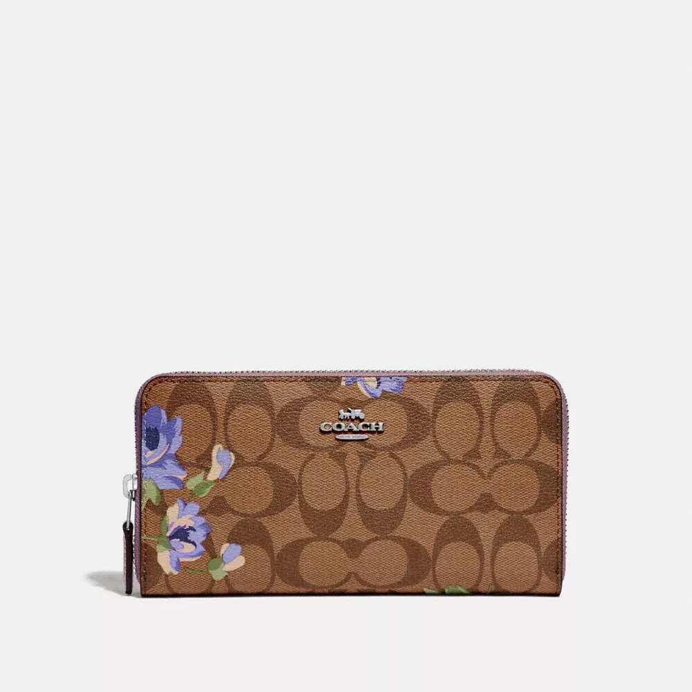 COACH® Outlet Accordion Zip Wallet In Signature Canvas With Lily Print