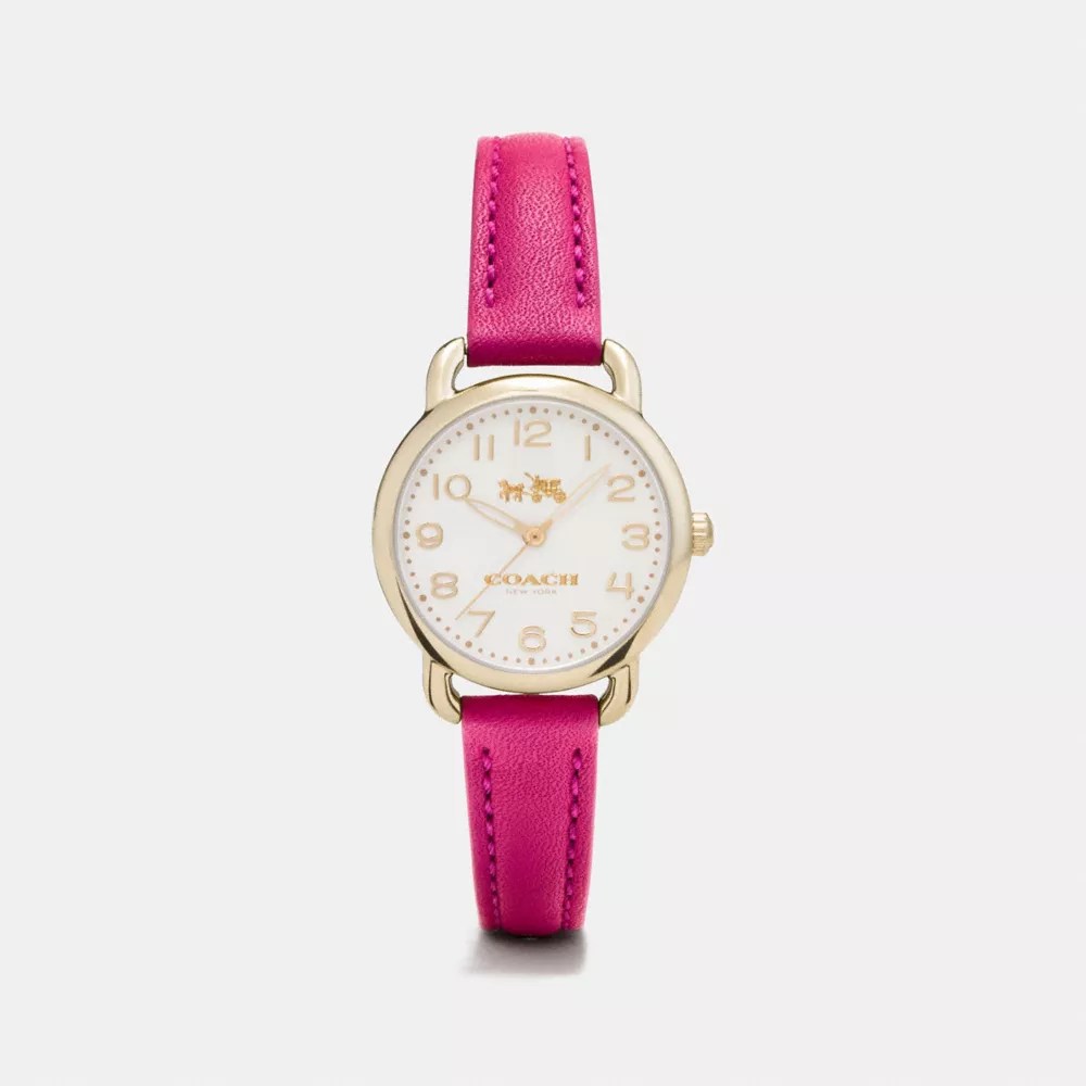 Delancey Carnation Gold Tone Sunray Dial Leather Strap Watch COACH®