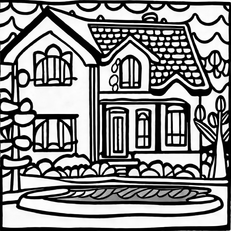"a house with a pool" coloring page COLOR anything