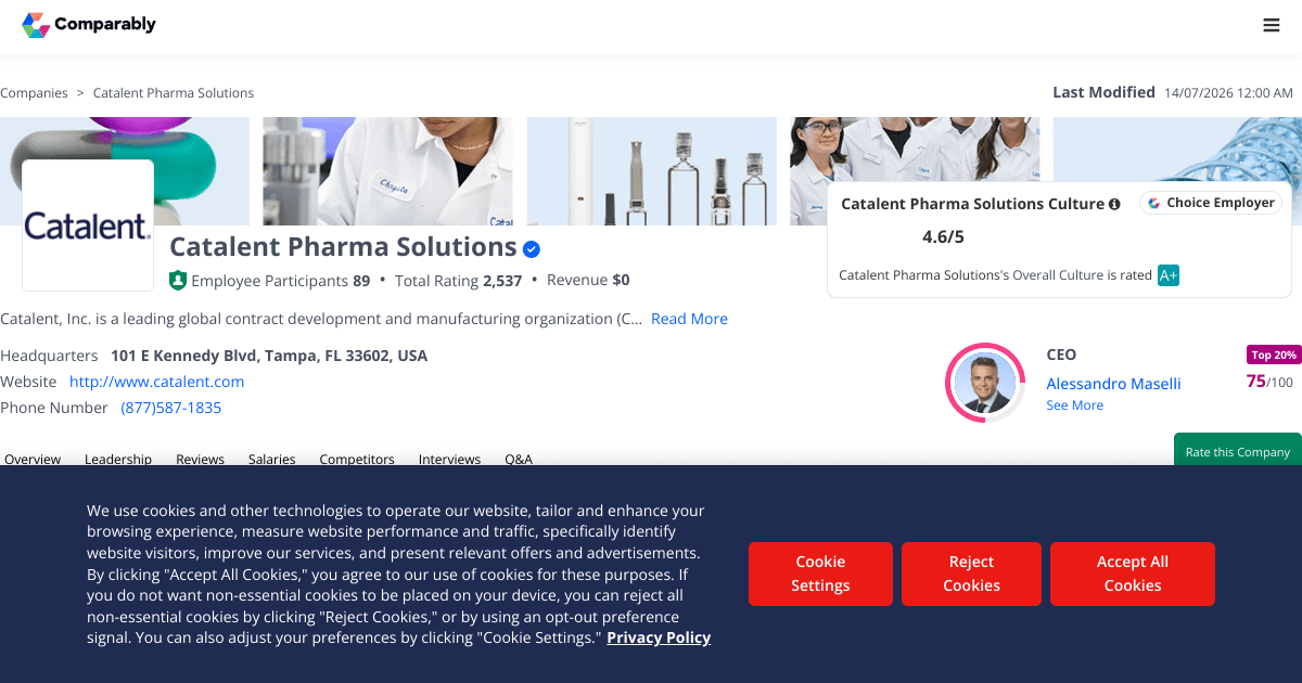 Catalent Pharma Solutions Jobs Comparably