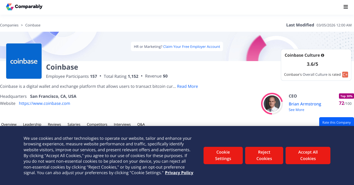 Coinbase Jobs Comparably