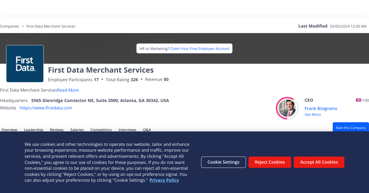 First Data Merchant Services H1B Visa Comparably