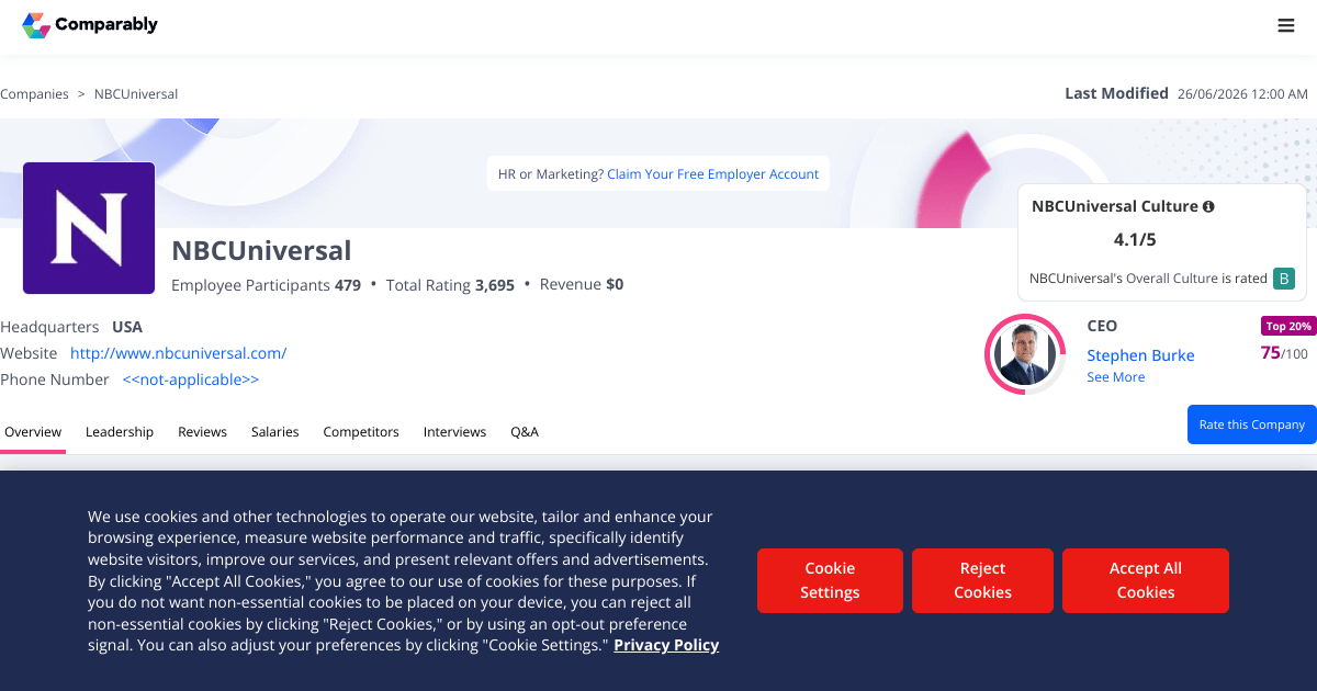 NBCUniversal Jobs Comparably