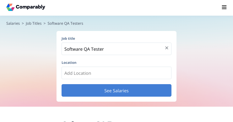 Software QA Tester Salary November 2023