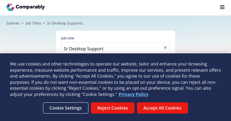 Sr Desktop Support Salary November 2023