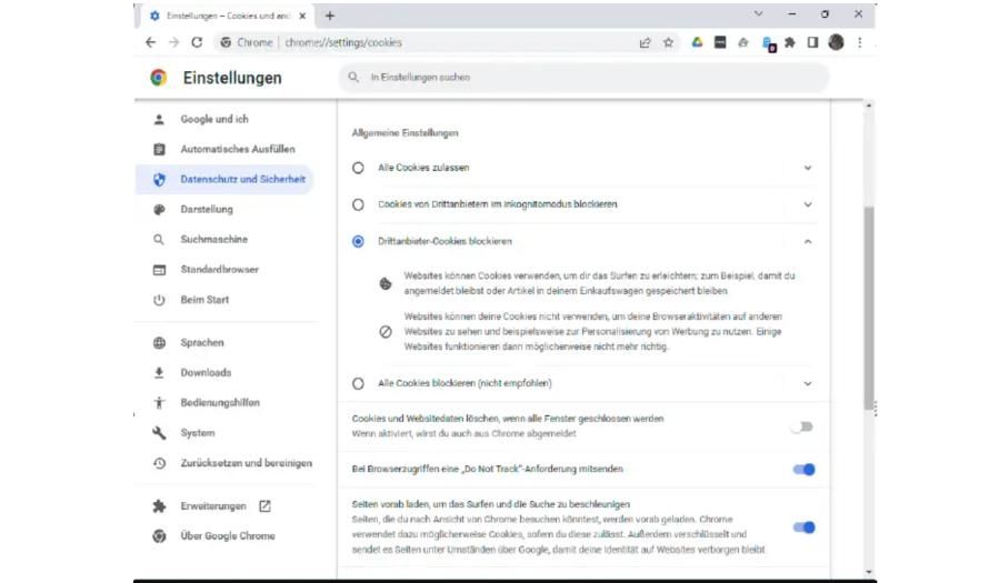 Bild Die DatenschutzEinstellungen von Google Chrome sind