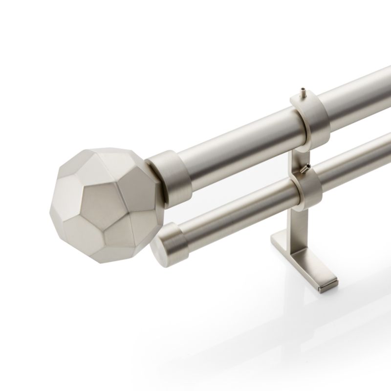 CB Brushed Nickel Faceted Finial and Double Curtain Rod Set 120"170