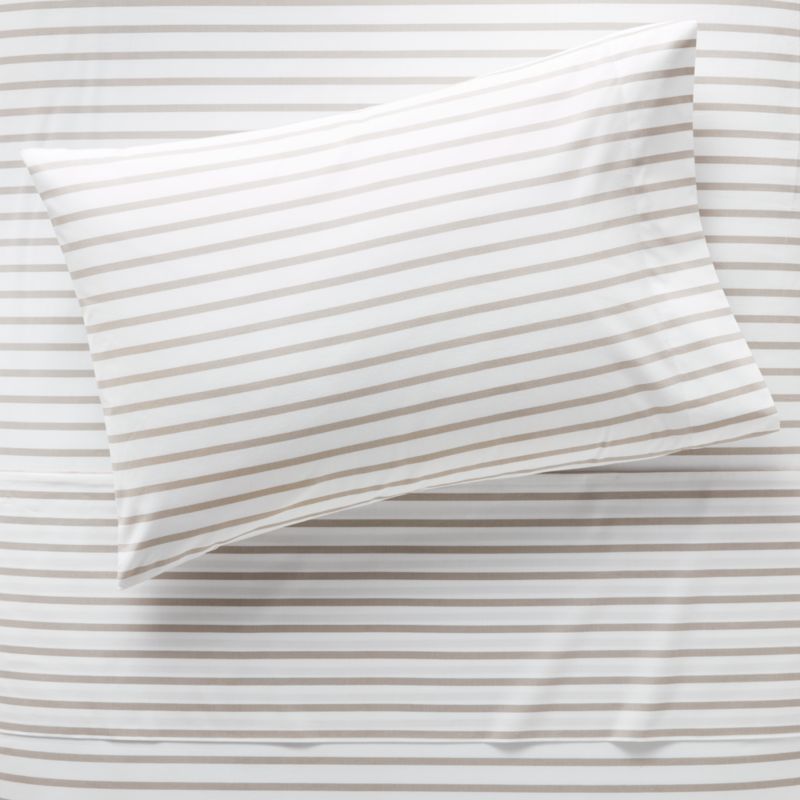 Organic Khaki Stripe Twin Sheet Set Crate and Barrel