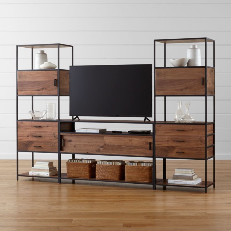Knox Media Console with 2 Tall Storage Bookcases Crate and Barrel