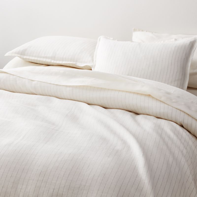 Pure Linen Pinstripe Warm White Full/Queen Duvet Cover + Reviews