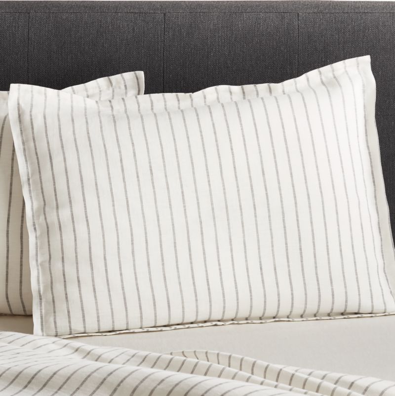 Linen Wide Stripe Warm White Standard Pillow Sham + Reviews Crate and