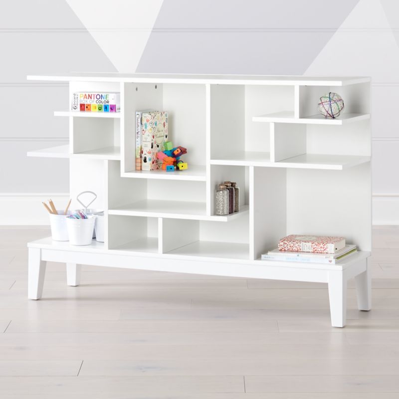 Wide White Modern Geometric Bookcase + Reviews Crate and Barrel