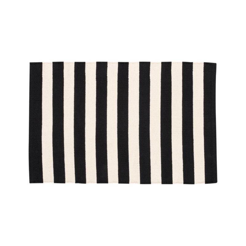 Olin Black Striped Cotton Dhurrie 2'x3' Rug + Reviews Crate and Barrel