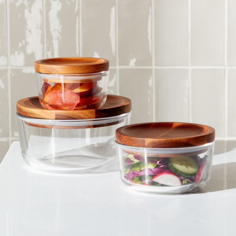 Pyrex Wood Lid Storage 6Piece Set + Reviews Crate and Barrel