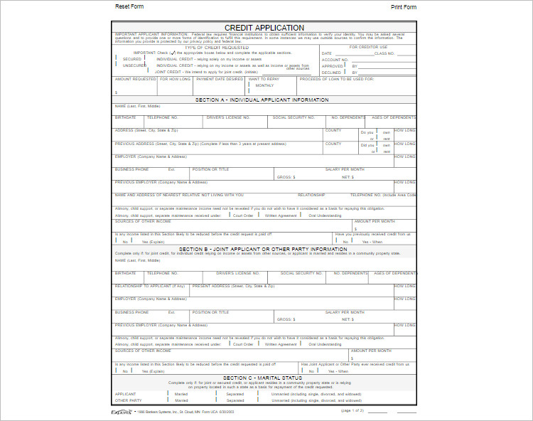 24+ Credit Application Form Templates Free Word, PDF Formats