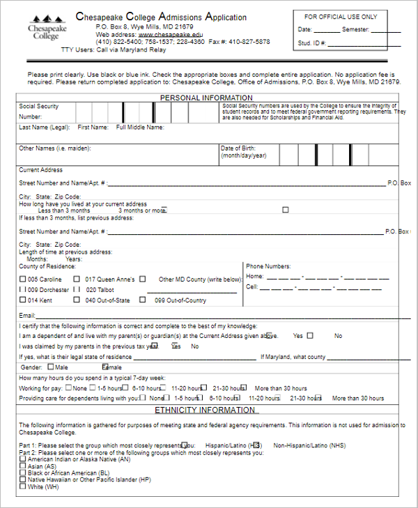 14+ College Application Form Templates – PDF, DOC, Docs