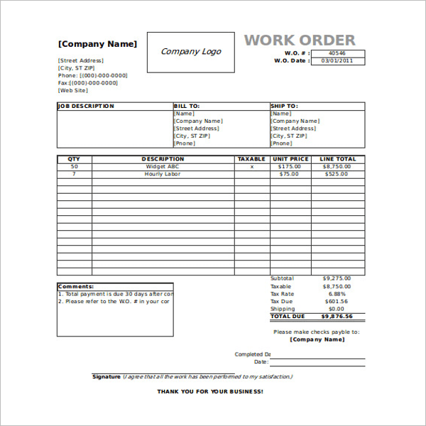 24+ Work Order Templates Free Word, PDF, Excel, Doc Formats