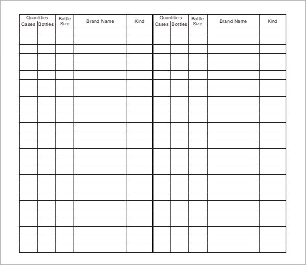 Bar Inventory Sheet Excel Templates